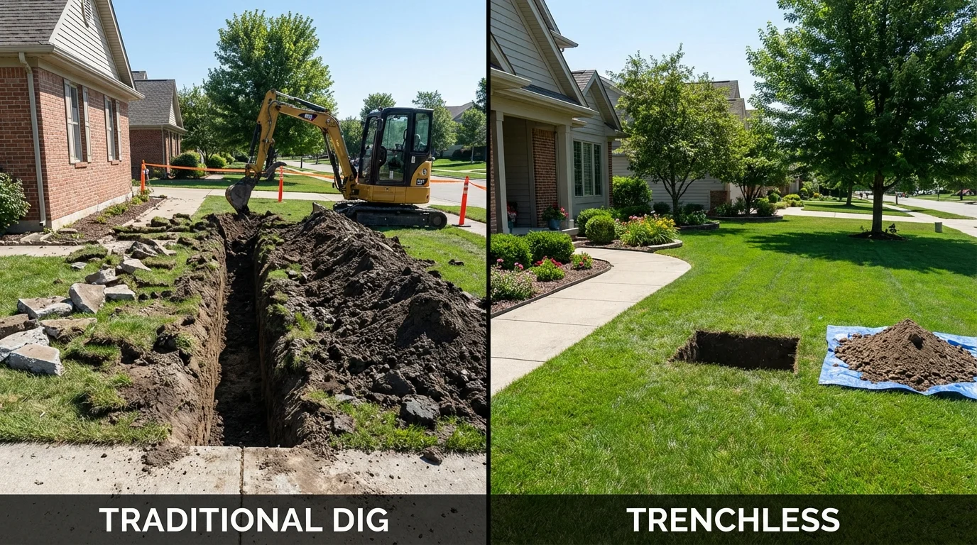 Trenchless sewer repair with minimal yard damage versus traditional excavation in Leander, TX